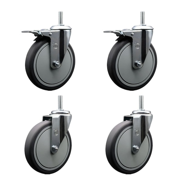 Service Caster 6 Inch Thermoplastic Rubber Swivel 34 Inch Threaded Stem Caster Set 2 Total Lock Brakes SCC-TSTTL20S614-TPRB-34212-2-S-2 - main